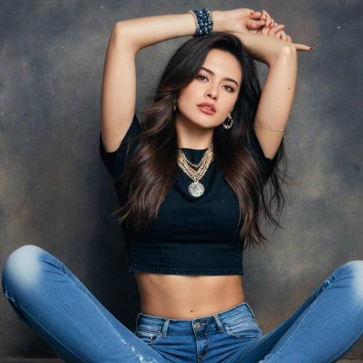 Stylish young woman in denim and jewelry