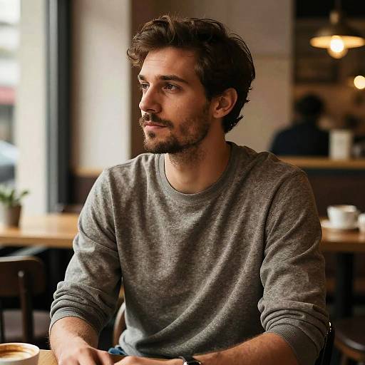 Man Sitting in Cozy Vintage Cafe