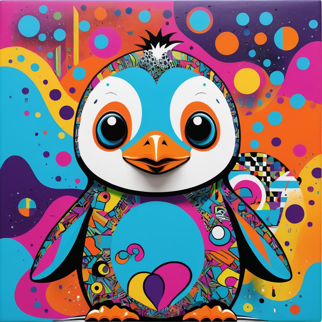 Surreal Baby Penguin in Colorful Abstract Art