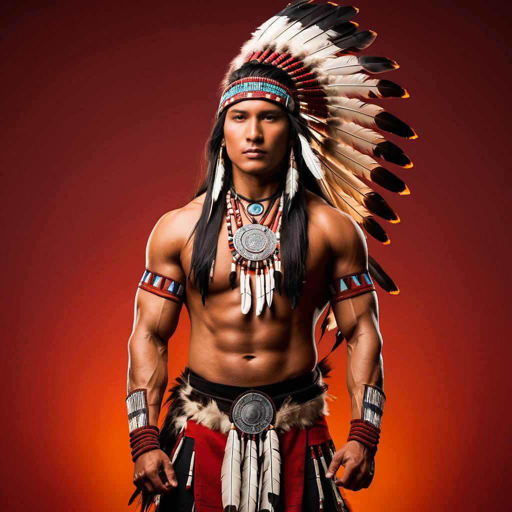 Determined Native Warrior in Regalia