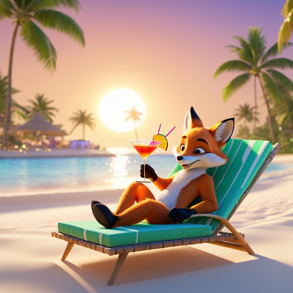 Joyful Fox Enjoying a Beach Sunset