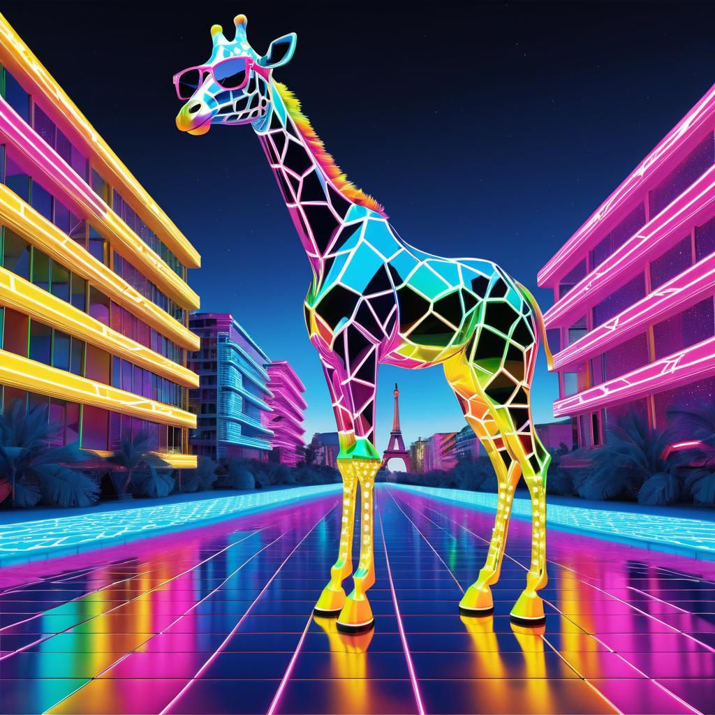 Neon Chrome Giraffe: Surreal Pop Art