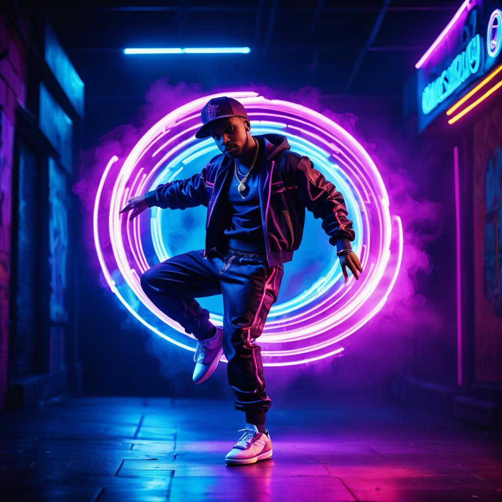 Dynamic Street Dancer in Neon Lights