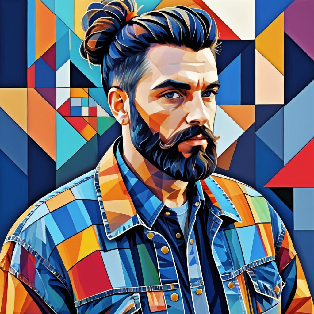 Cubist Man with Beard and Bun