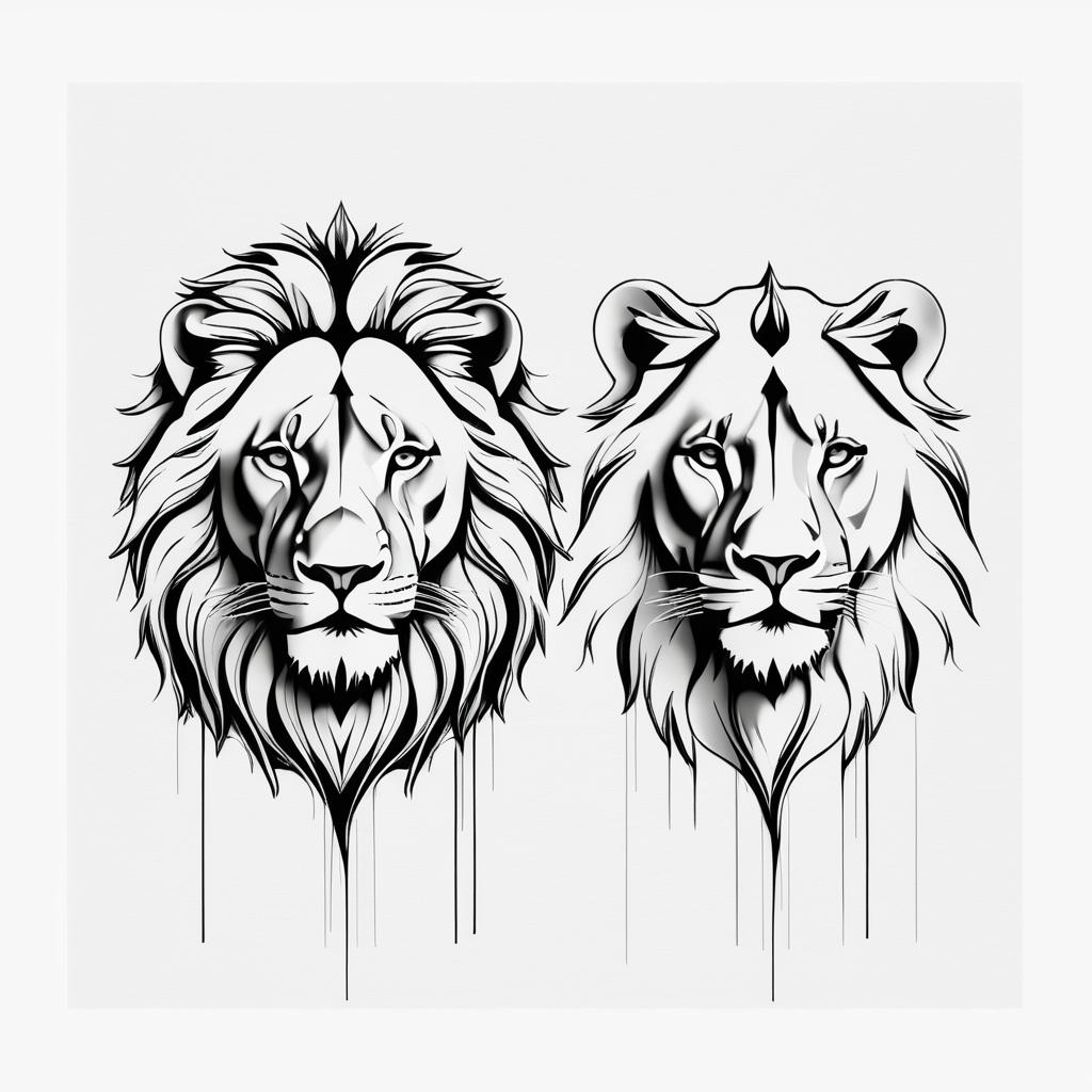 Elegant Minimalist Lion Couple Drawing