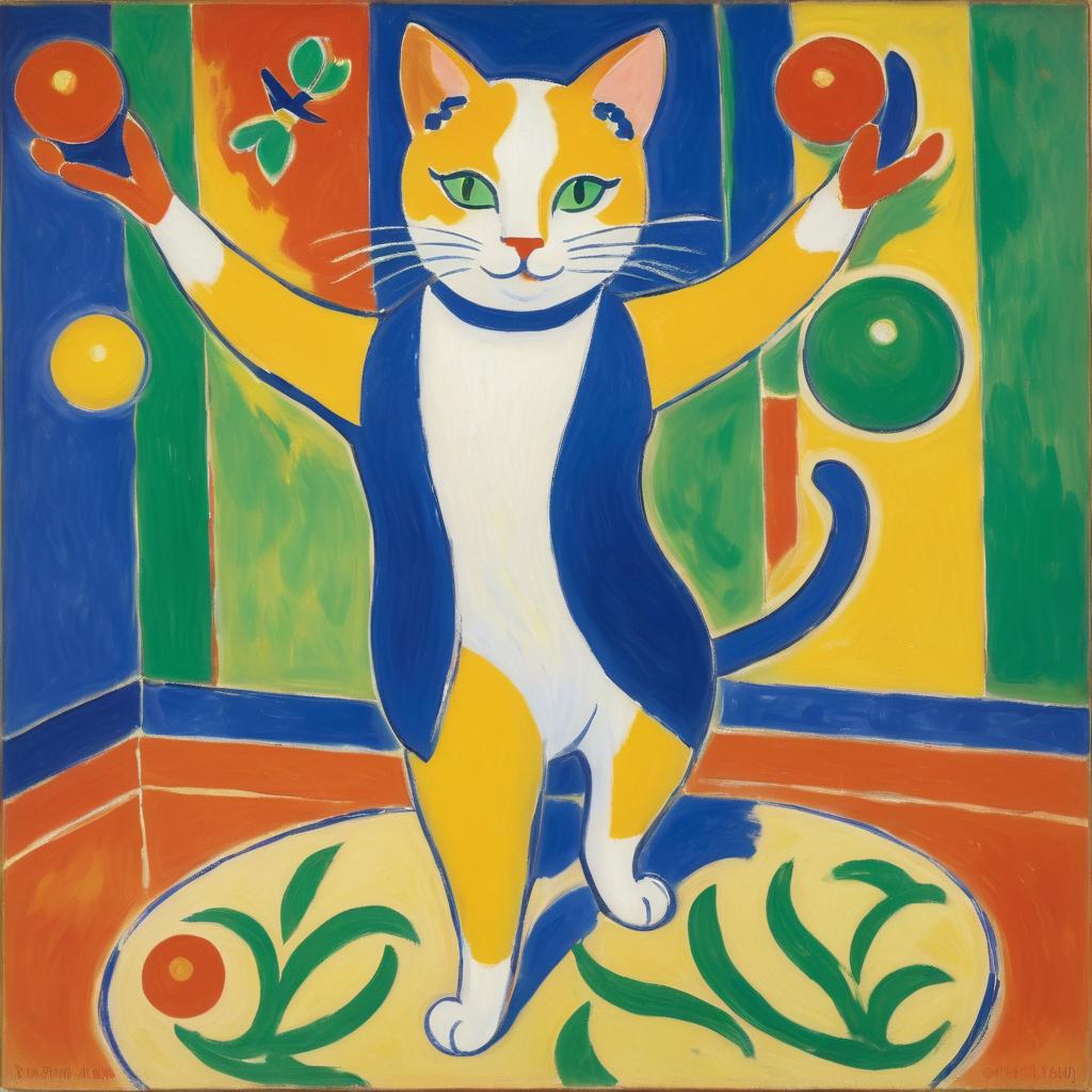 Fauvist Juggling Cat in Vibrant Colors