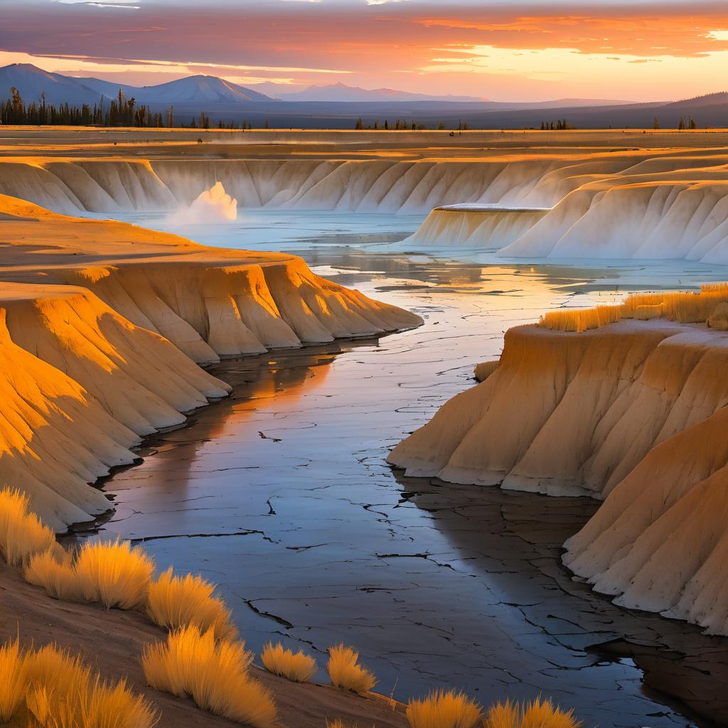 Serene Twilight at Geyser Basin Landscape