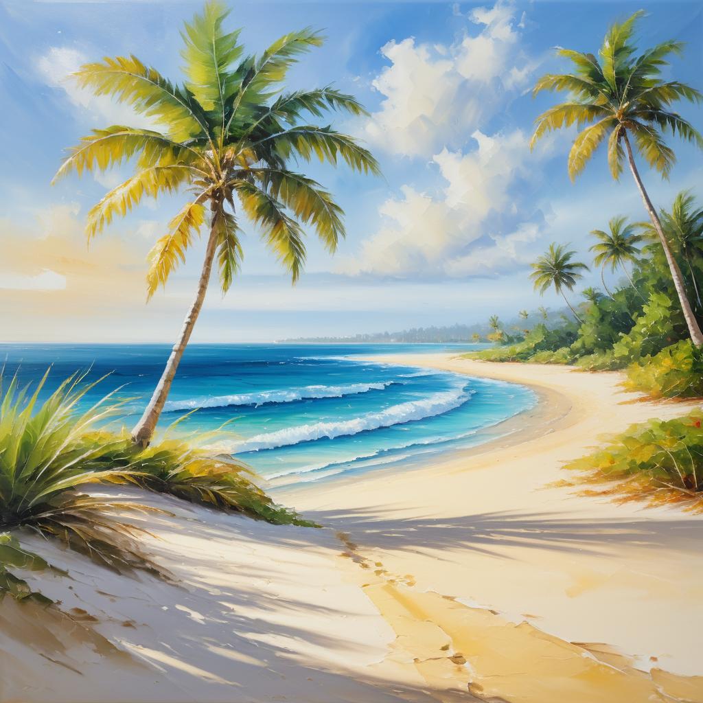 Romantic Tropical Beach Oil Painting