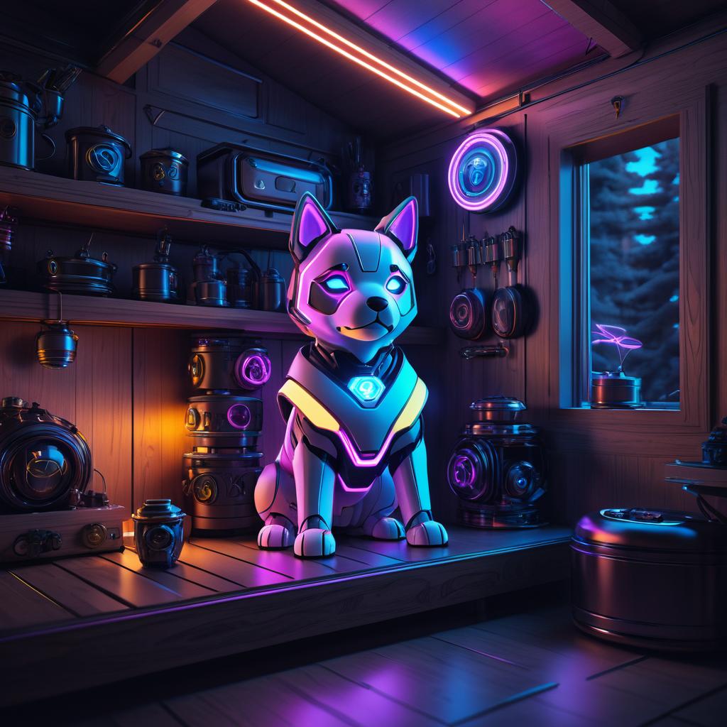 Hyper Realistic Mecha Puppy in Cabin