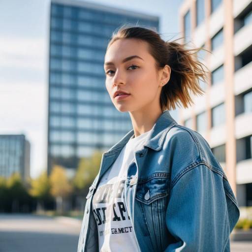 Young Woman in Denim Jacket Outdoors