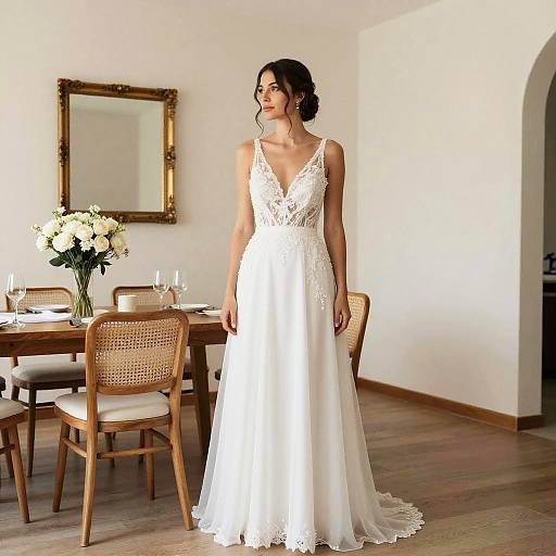 Bride in Elegant White Wedding Dress Indoors