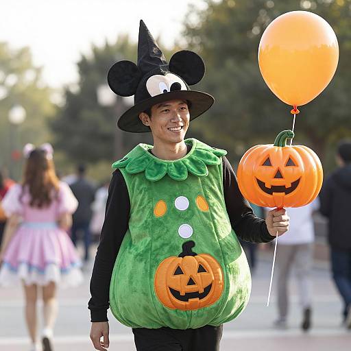Man in Disney Pumpkin Halloween Costume