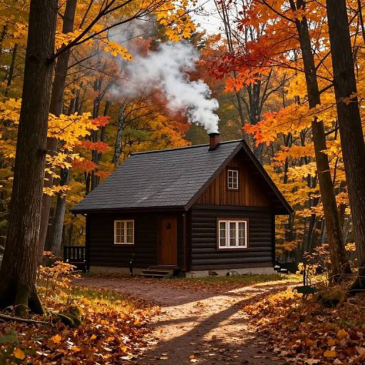 Cozy Cabin in Autumn Forest
