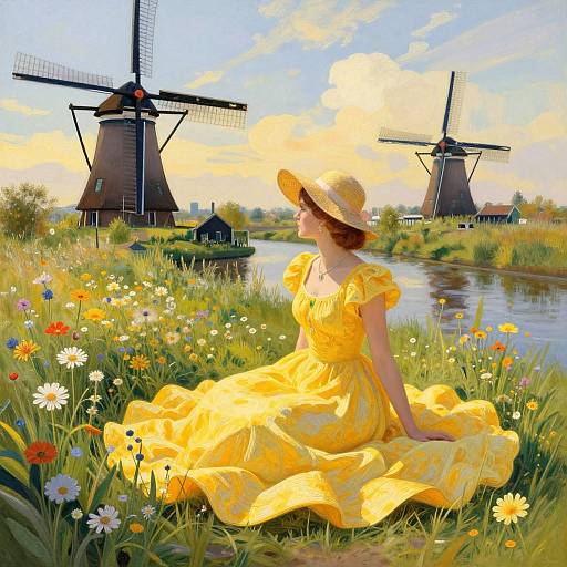 Impressionist Woman in Dutch Landscape