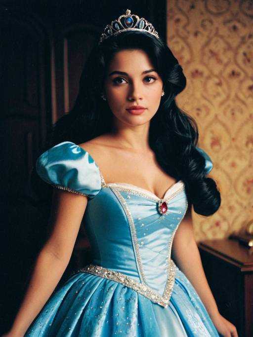 Young Woman in Blue Princess Dress and Tiara