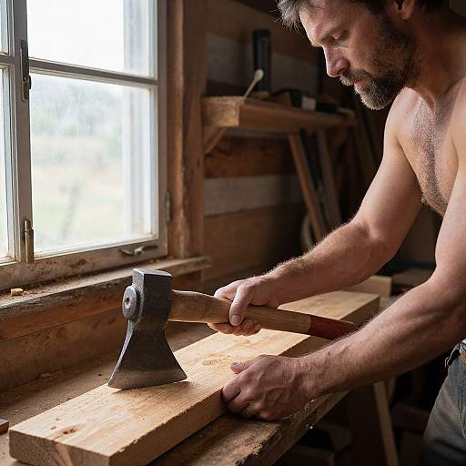 Rustic Workshop with Outdoorsman and Hatchet