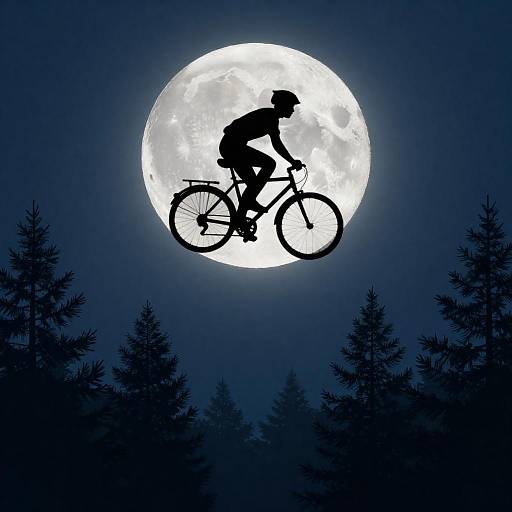 Cyclist Silhouette Against Moonlit Sky