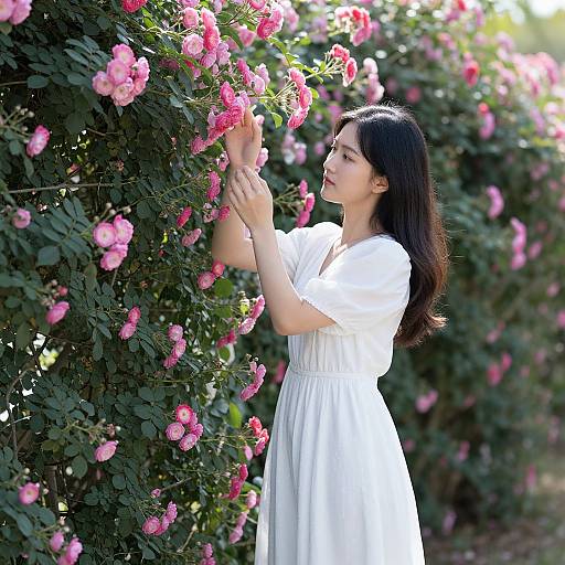 Young Woman by Climbing Roses