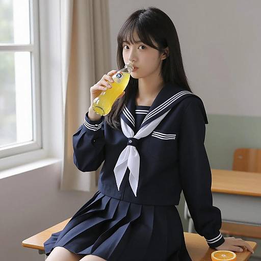 Realistic Portrait of Asian Schoolgirl