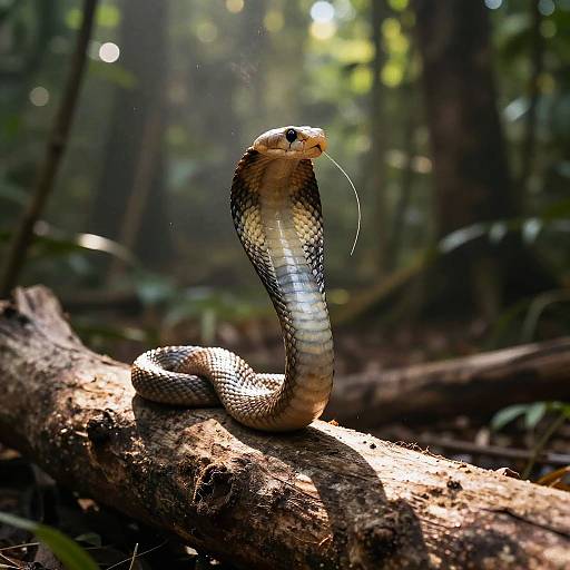 King Cobra in Sunlit Asian Jungle
