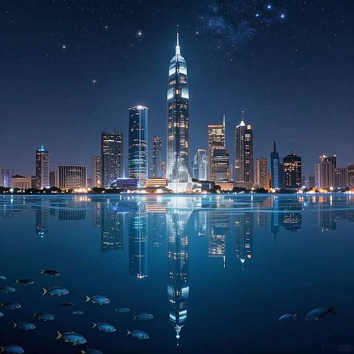 Futuristic Metropolis Over Tranquil Ocean