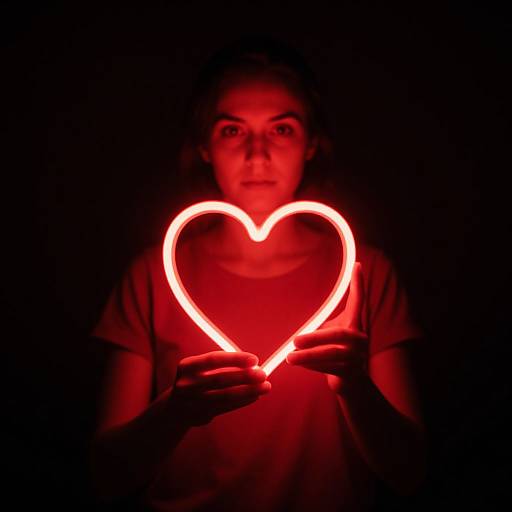 Woman With Neon Glowing Heart