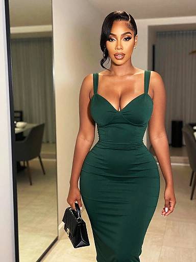 Stylish Mirror Selfie in Emerald Dress