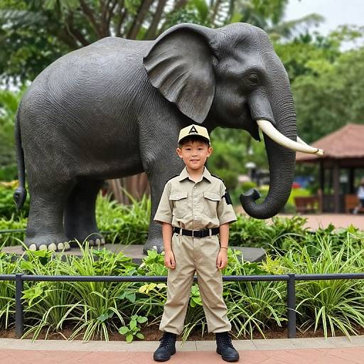 Boy Zookeeper with Elephant Statue