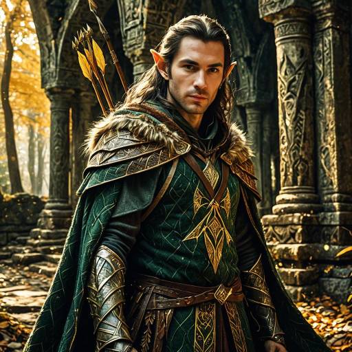 Elven Archer in Ancient Ruined Temple