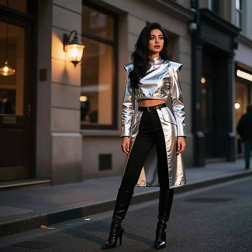 Urban Woman in Silver-Black Costume