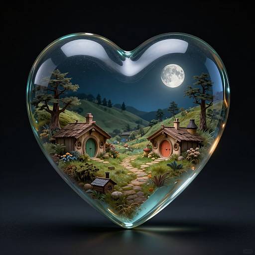 Photorealistic Glass Heart Landscape