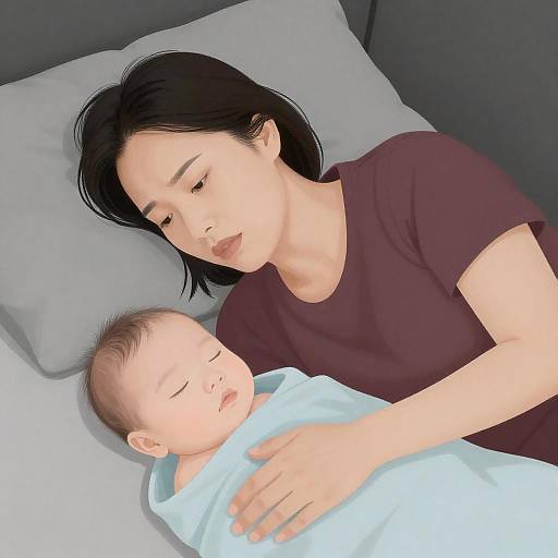 Concerned Woman Beside Sleeping Baby