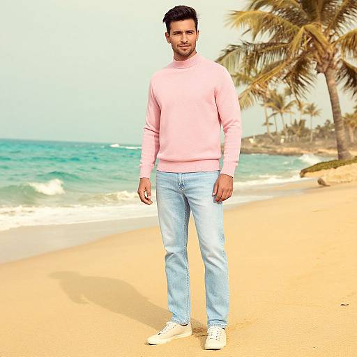 Man in Pastel Pink by the Beach