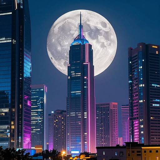 Cyberpunk Cityscape Beneath Supermoon