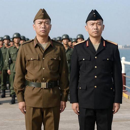 Military Officers on Dock with Soldiers