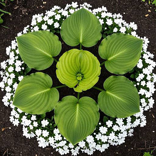 Symmetrical Vibrant Garden with Hostas