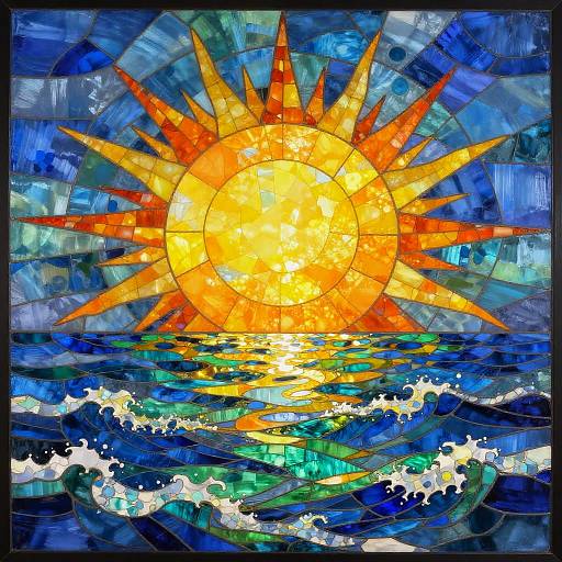 Stained Glass Sunset Over Ocean