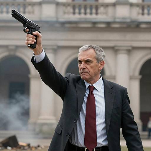 Intense Action Scene with Middle-Aged Man