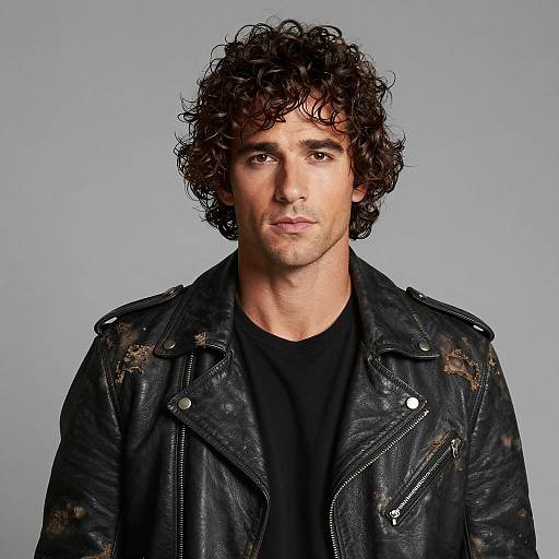 Man in Distressed Black Leather Jacket