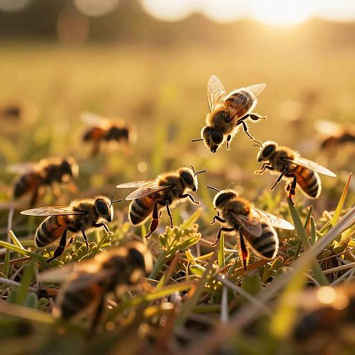 Insect Swarm in Golden Sunset Meadow