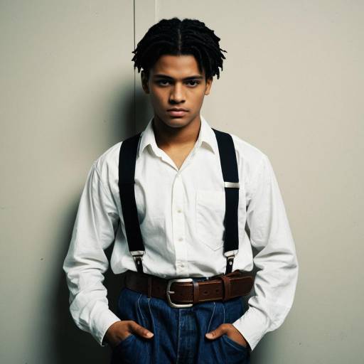 Young Man in White Shirt with Suspenders