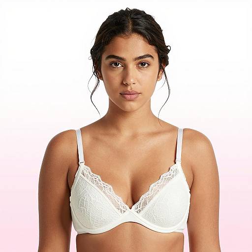 Young Woman in White Lace Bra