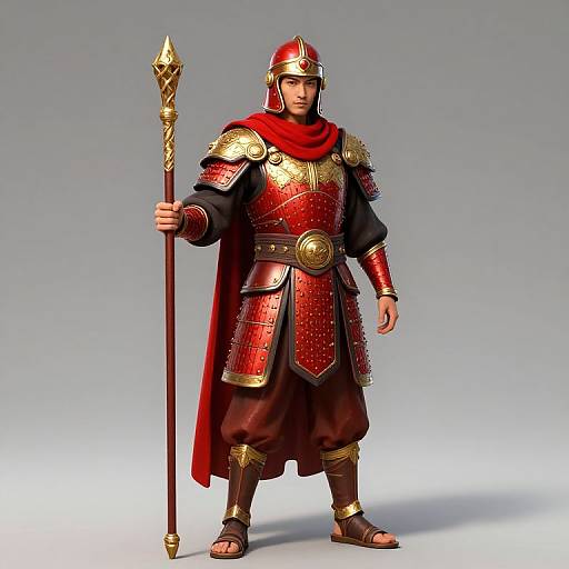 Warrior in Red and Gold Armor