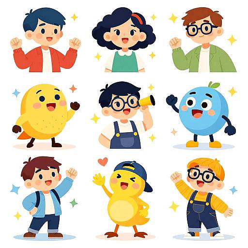 Vibrant Expressive Cartoon Characters