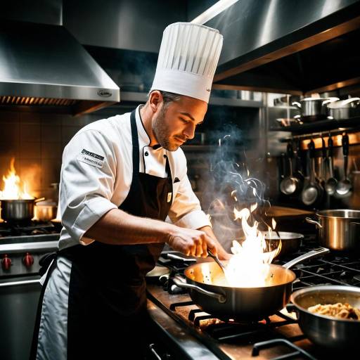Chef Cooking with Flames in Professional Kitchen