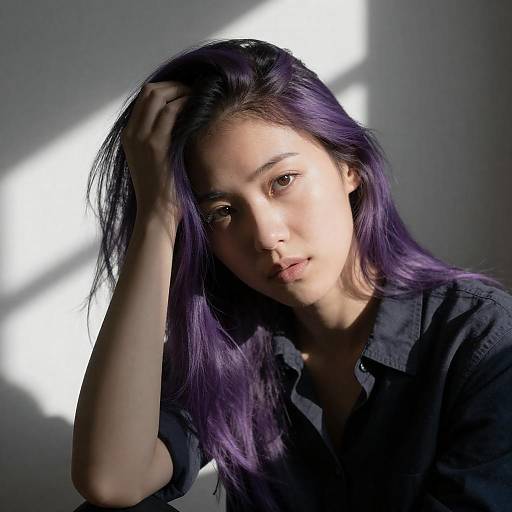 Intense Portrait of a Purple-Haired Woman