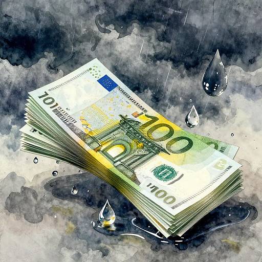 Surreal Banknotes Dissolving in Storm