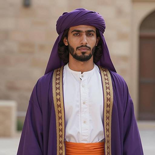 Middle Eastern Man in Traditional Purple Robe