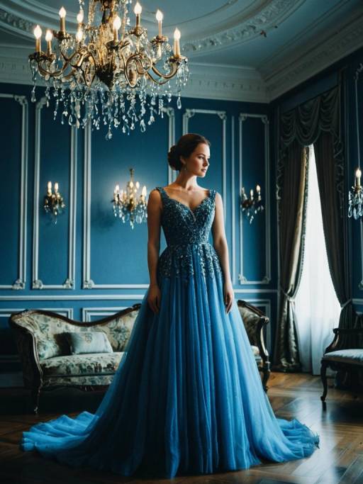 Elegant Woman in Blue Designer Gown