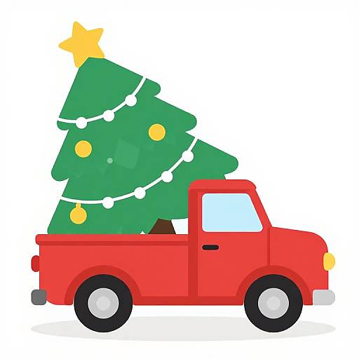 Retro Red Truck with Christmas Tree